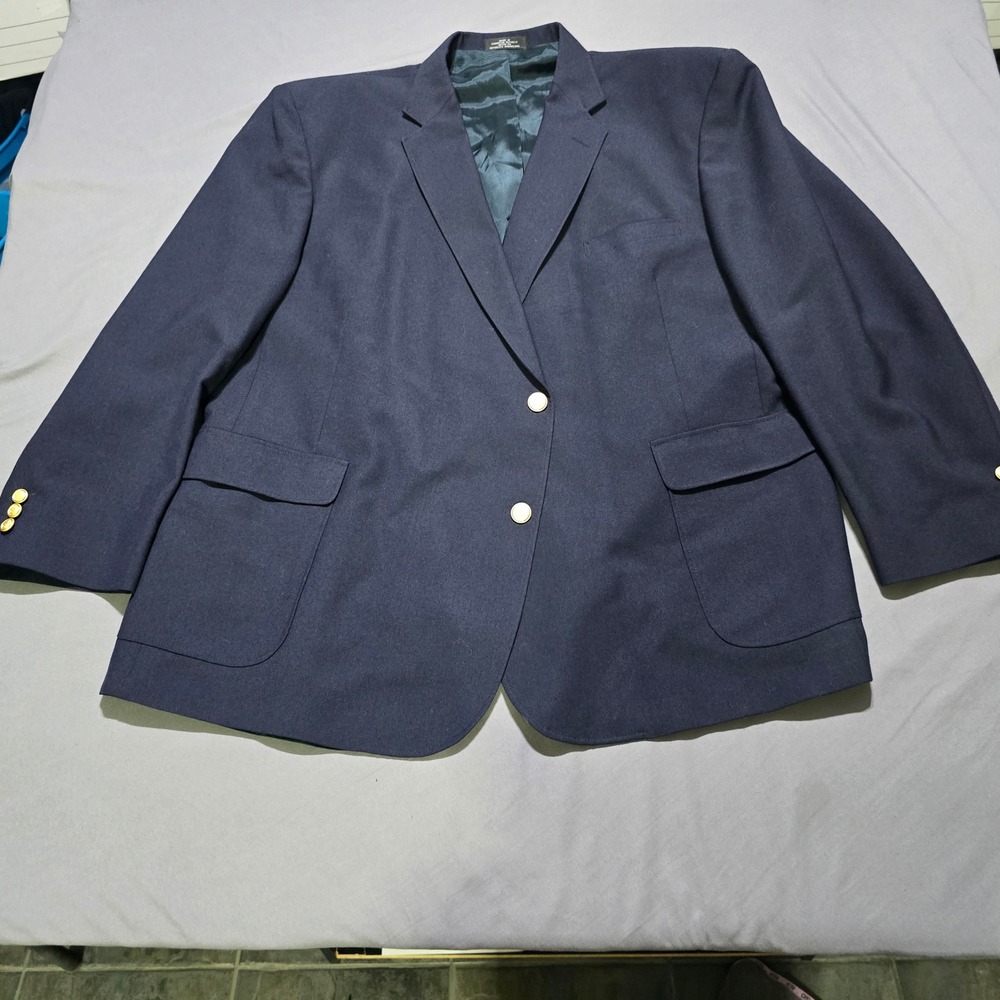 David Taylor Blazer Men 54R Navy Blue Two Button Gold Tone Crest Buttons Wool